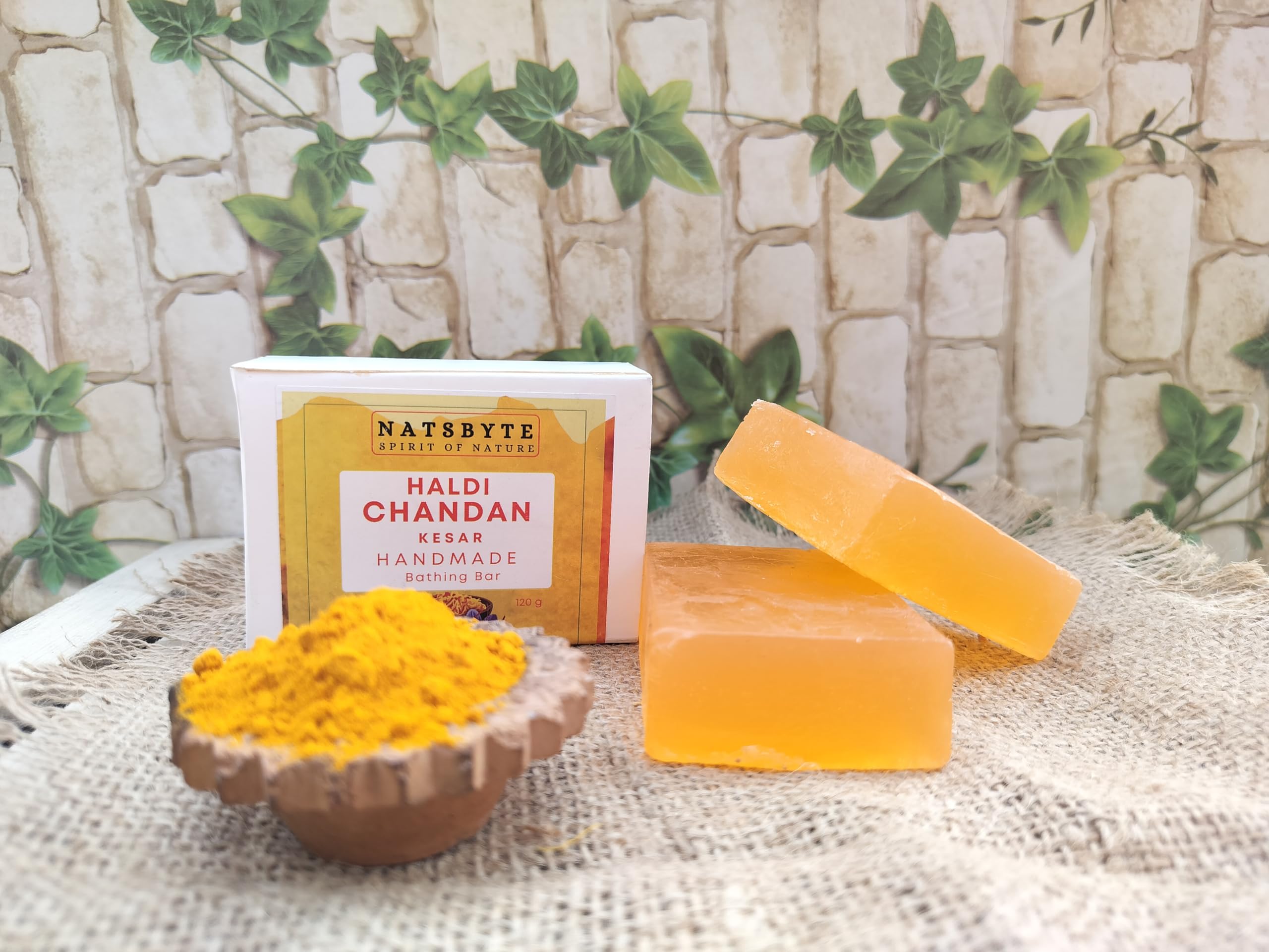 NATSBYTE Handmade Haldi Chandan Kesar Soap | Vitamin E | Paraben-Free | for All Skin Types | Pack of 3 | Daily Skincare & Bath
