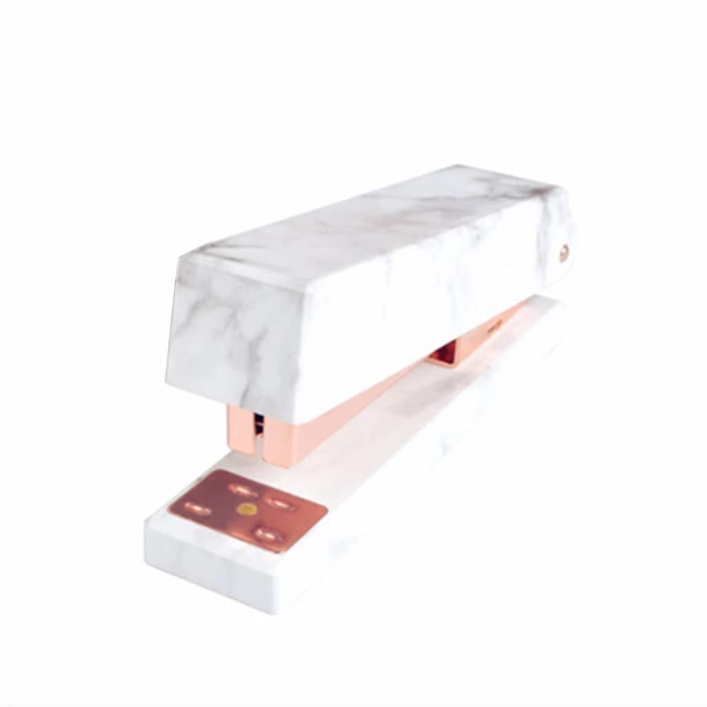BAPYZ Rose Gold Marble Stapler - Heavy Duty Manual Desk Stapler for Office, School, Home | Durable Desktop Accessory with Smooth Rod Movement | Perfect for Paperwork, Crafting & Document Organization