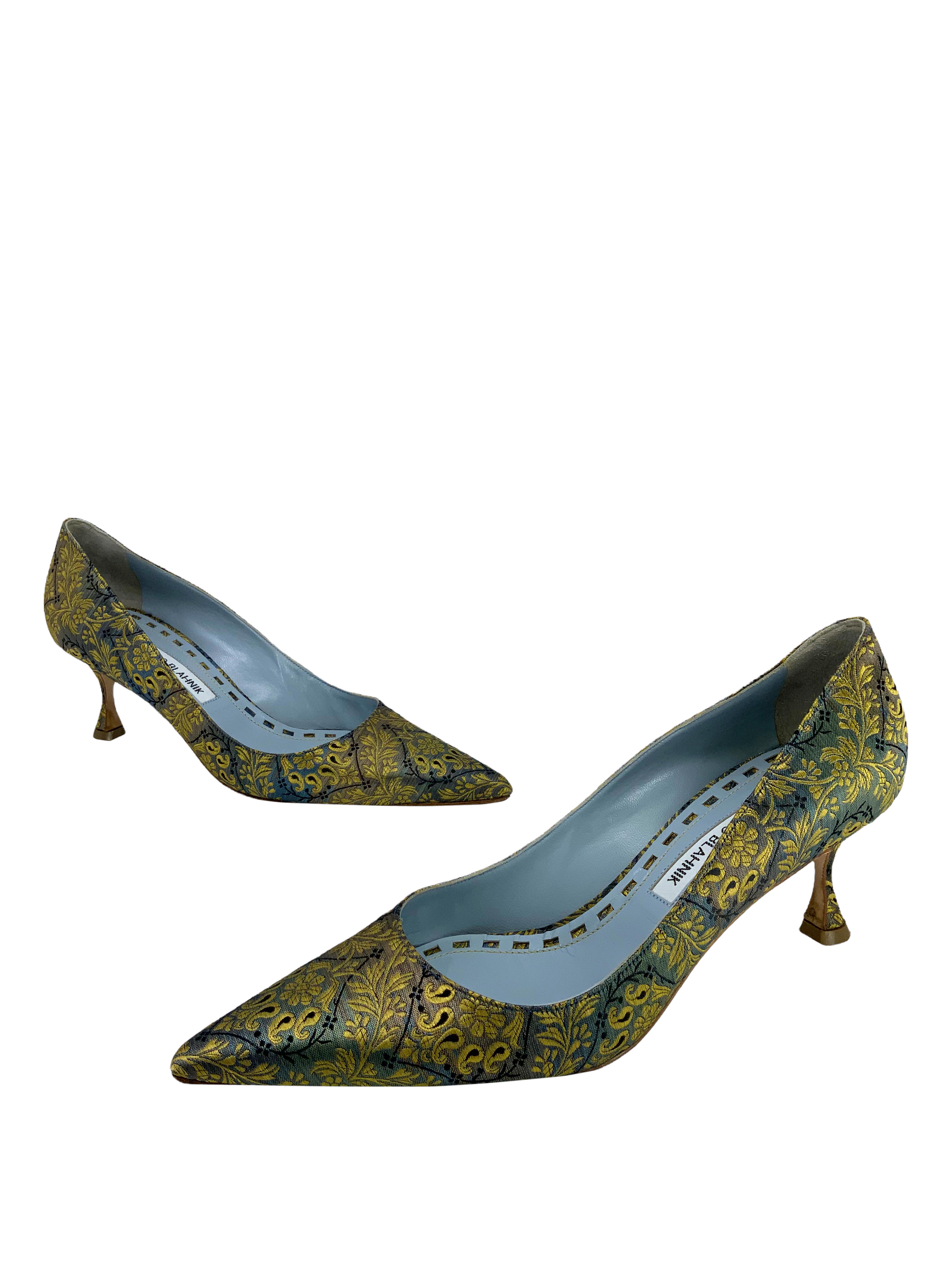Manolo Blahnik Women's Paisley Satin Tradimod Pumps - Size 8 | Elegant Pointed Toe Heels for Weddings, Parties & Formal Events