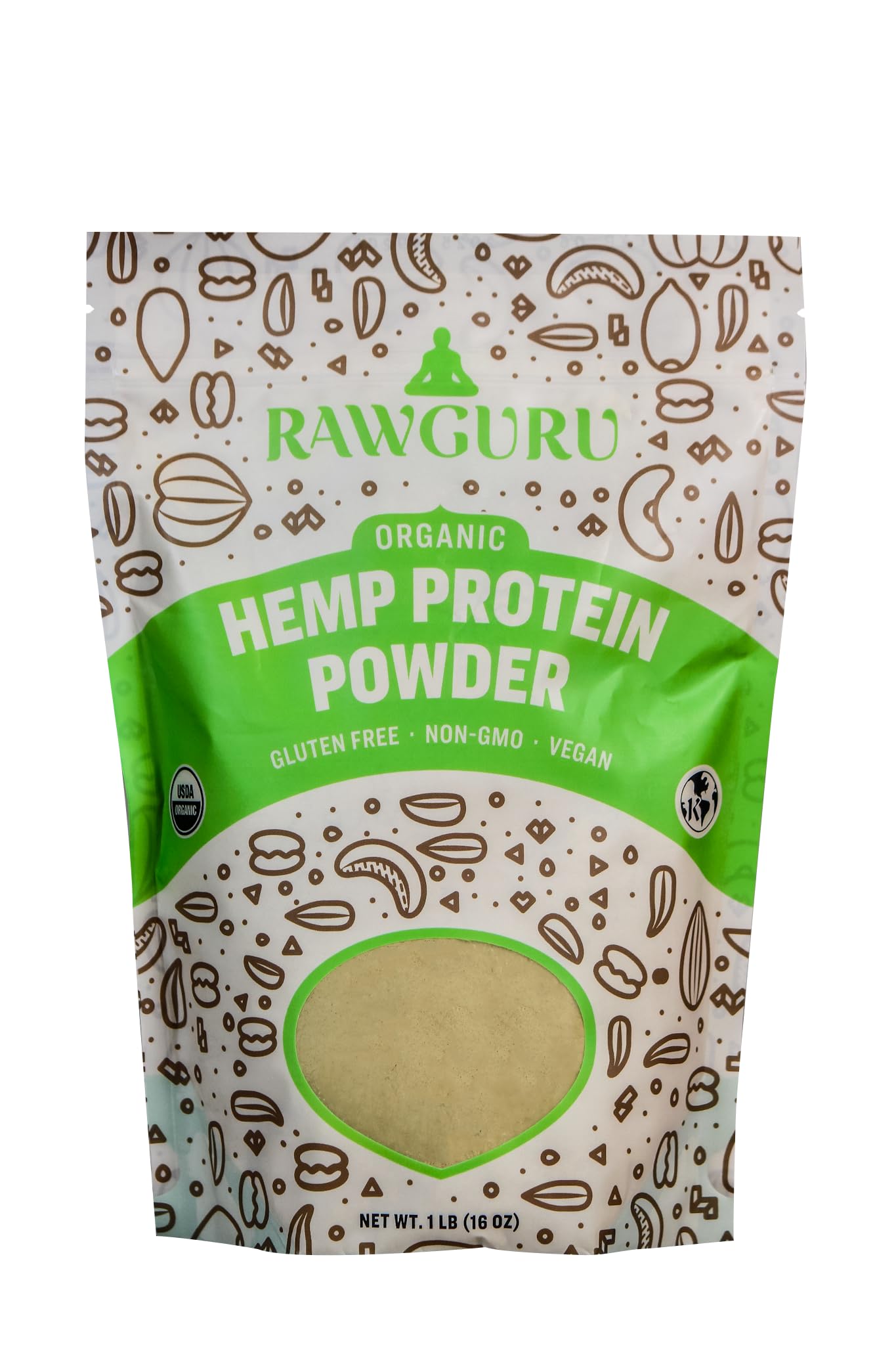 Organic Hemp Protein Powder 16oz by RawGuru - USDA Certified, Gluten-Free, Non-GMO, Vegan & Kosher Plant-Based Protein with Essential Amino Acids | Perfect for Smoothies, Baking & Post-Workout Recovery