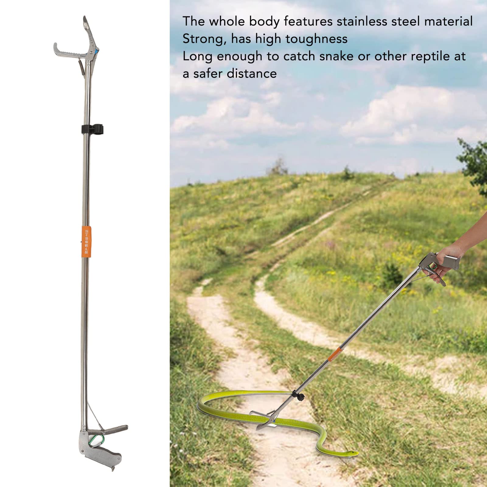 Premium Snake Tong with Foldable & Self-Locking Design - Heavy Duty Stainless Steel Reptile Grabber for Safe Handling - Perfect for Snake Catchers, Herpetologists & Outdoor Enthusiasts (Ideal for Wildlife Rescue, Reptile Research & Backyard Safety)
