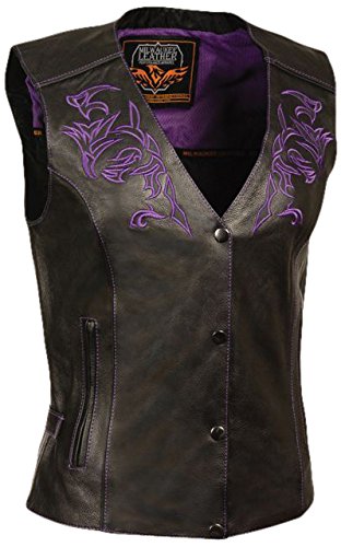 Milwaukee Women's Leather Vest - Black & Purple XXXS Size - Stylish Biker Jacket for Motorcycle Riding & Casual Outfits
