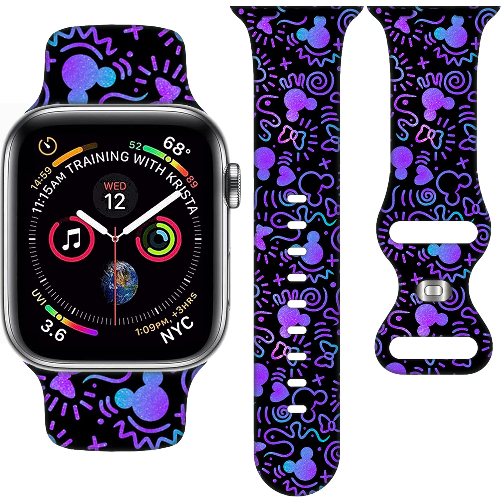 Cartoon Apple Watch Bands 38mm/40mm/41mm/42mm/44mm/45mm - Soft Silicone Replacement Straps for Apple Watch SE Series 8/7/6/5/4/3 - Fun Accessories for Women, Men & Kids - Perfect for Sports, Work & Daily Wear