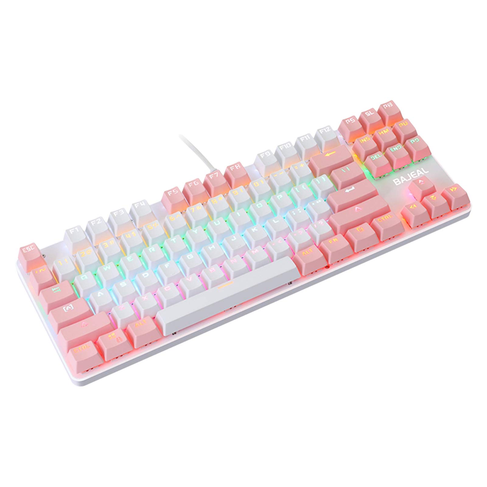 Gazechimp Full Size Mechanical Gaming Keyboard with Rainbow Backlit - Slim USB Wired Keyboard for Windows PC Gamers - Durable & Waterproof Design - White & Pink Color (Perfect for Gaming, Office Work & Typing)