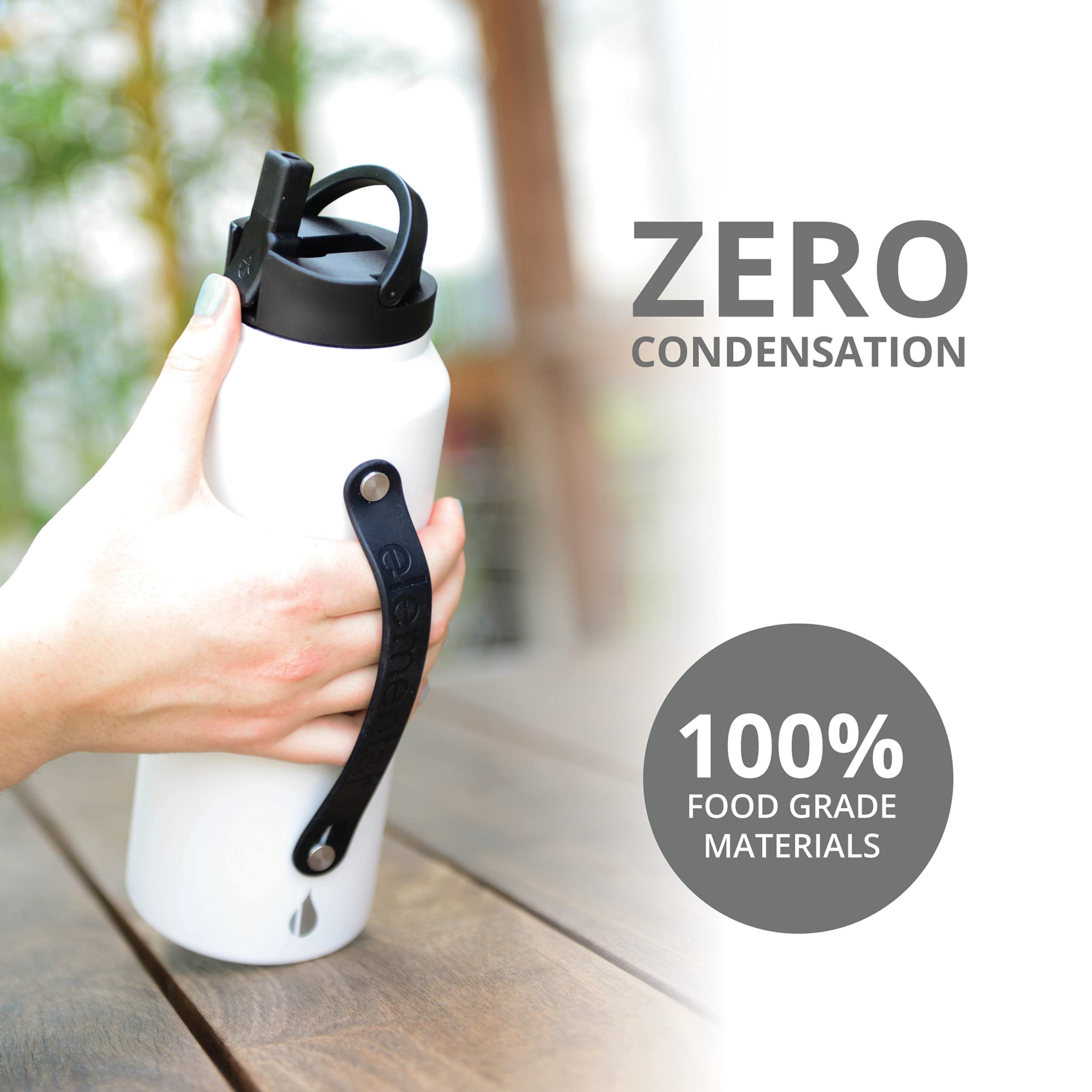 Elemental Iconic 32 oz Stainless Steel Water Bottle with Straw - Triple Wall Vacuum Insulated, Leak Proof, Reusable Gym & Sports Water Bottle - Includes 2 Straws (White) - Perfect for Hiking, Workouts, Travel & Everyday Hydration