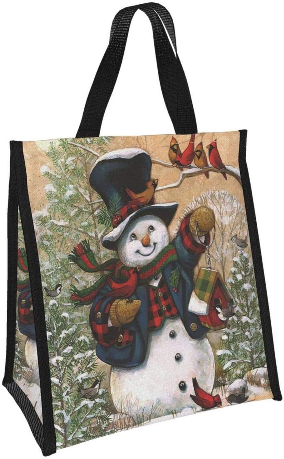 Insulated Christmas Snowman Red Cardinal Birds Lunch Bag for Women & Men - Large Tote Handbag with Aluminum Foil - Perfect for Work, School, Picnics & Shopping