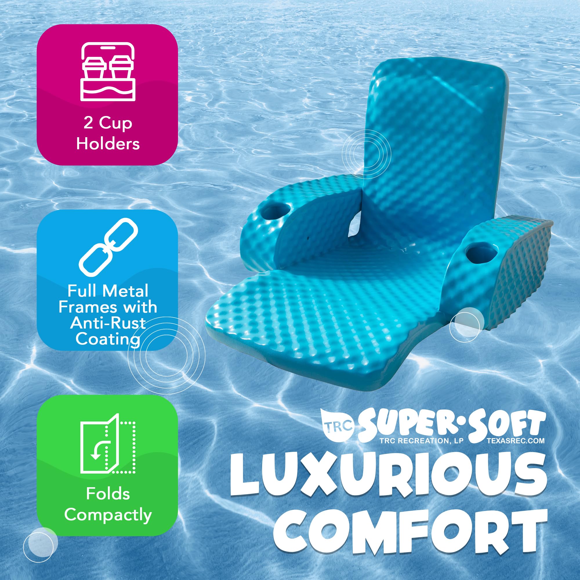 TRC Recreation Folding Baja Chair Foam Swimming Pool Float - Portable Super Soft Floating Lounger with 2 Cup Holders for Beach, Pool & Lake | Pink Inflatable Chair for Relaxing in Water | Perfect for Summer Vacation, Backyard Parties & Water Activities