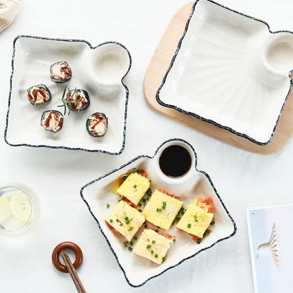 2-Piece Chip and Dip Serving Platter Set - Divided Party Trays with Snack Bowls for Entertaining, Wine & Dine Appetizer Plates - Reusable Dumpling Plate with Sauce Holder - Perfect for Buffet Parties, Game Nights & Family Gatherings (7.27x6.8 Inches)