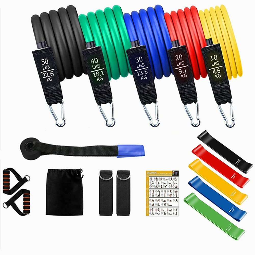16-Piece Resistance Bands Set with Handles & Ankle Straps - Heavy Duty Exercise Bands for Home Gym, Yoga, Strength Training & Physical Therapy - Includes Door Anchor for Full-Body Workouts