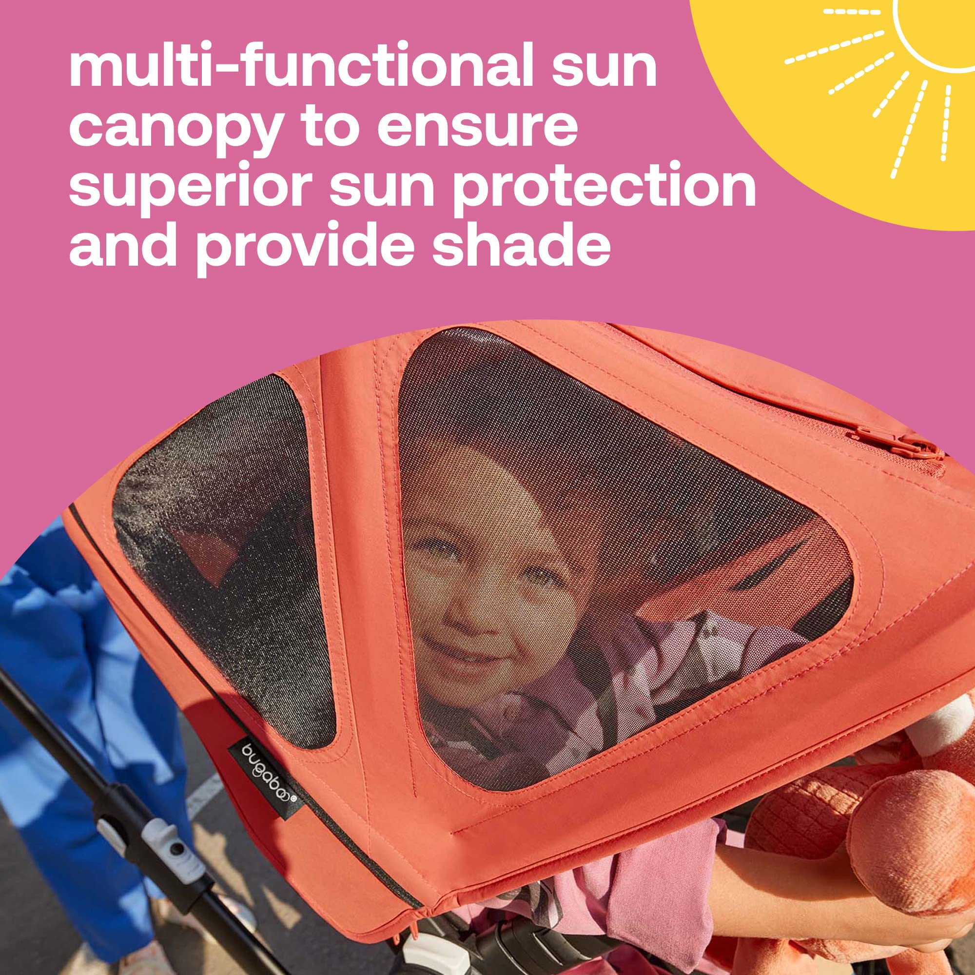 Bugaboo Donkey Breezy Sun Canopy Stroller Accessory with UPF 50+ Sun Protection & Ventilation Panels - Midnight Black | Perfect for Outdoor Walks, Beach Trips & Sunny Day Adventures with Baby
