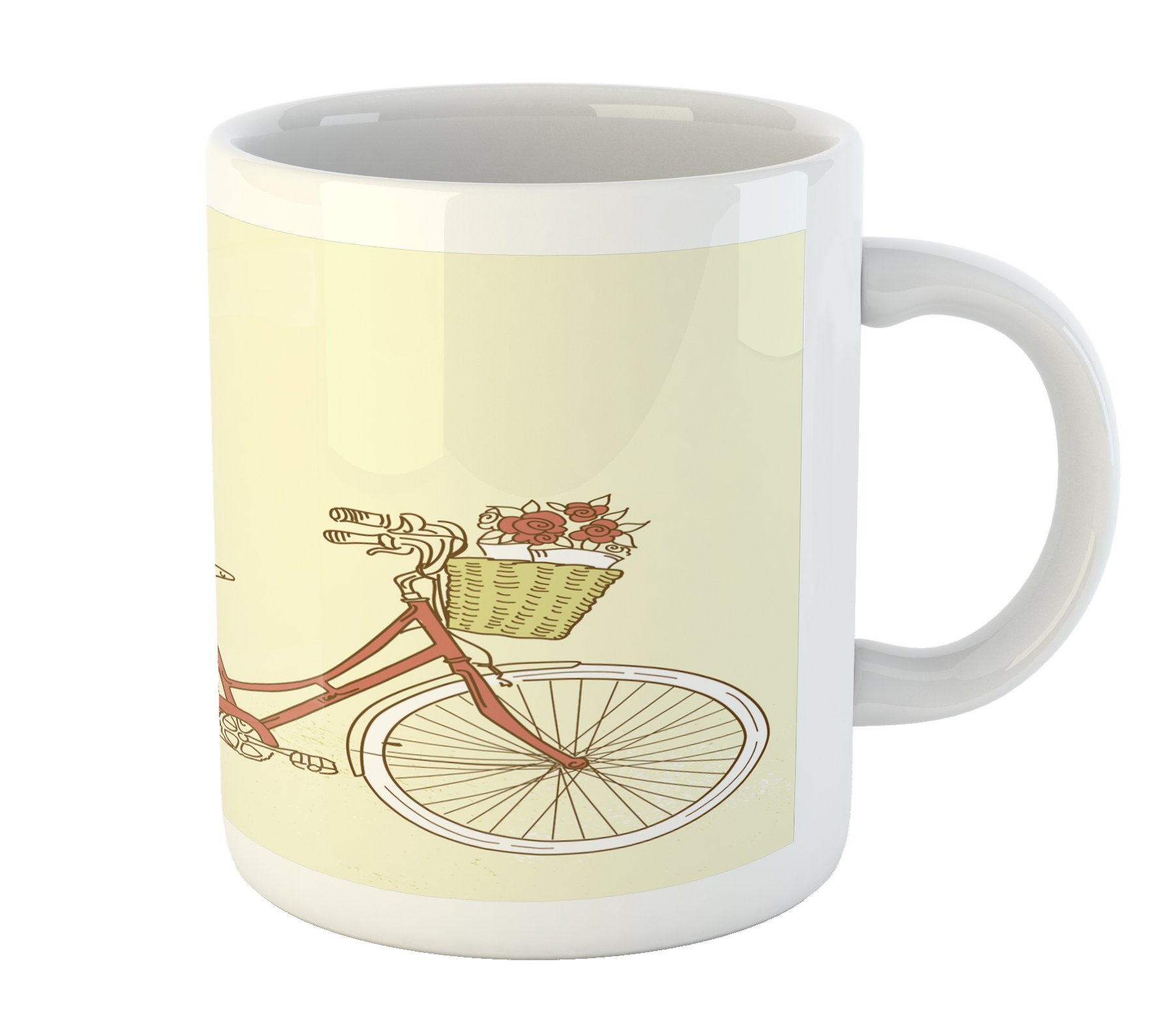 Vintage Retro Bicycle with Balloons & Flowers Ceramic Coffee Mug - 11oz Printed Tea Cup for Hot & Cold Drinks - Romantic Eggshell Pink & Blue Design - Perfect Gift for Anniversary, Valentine's Day & Coffee Lovers