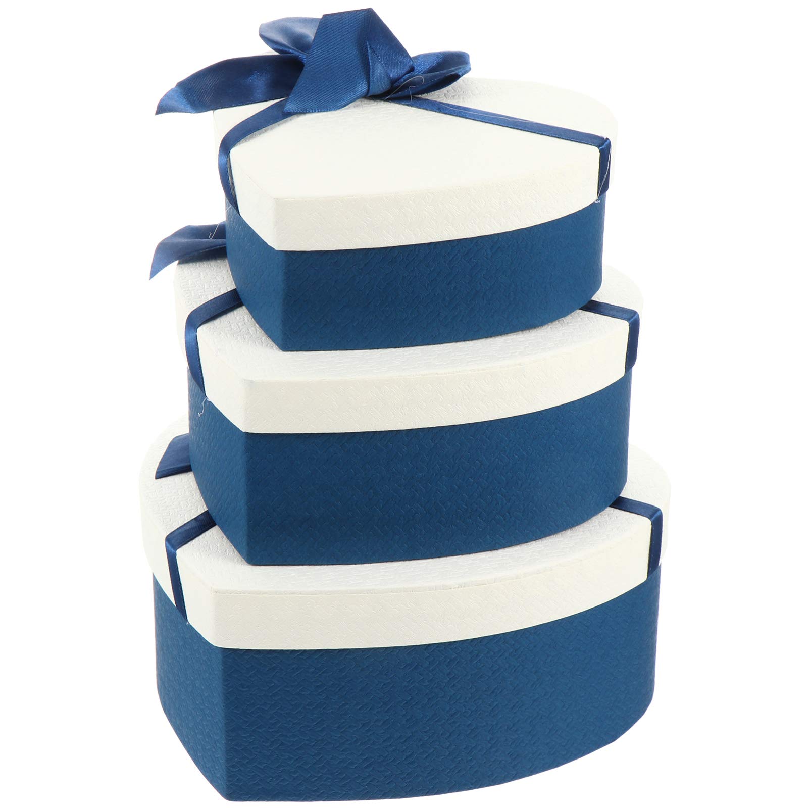 Heart Shaped Gift Box Set of 3 - Wedding Party Favor Boxes, Elegant Paper Present Cases with Bow for Bridal Showers, Baby Showers & Special Occasions