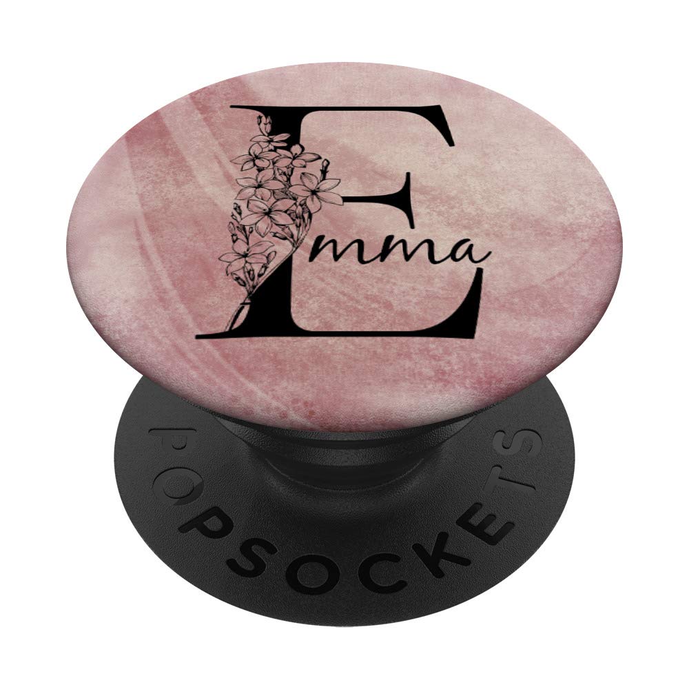 Emma Personalized Name Floral Rose Pink Grunge Design PopSockets - Custom Phone Grip & Stand for iPhone, Samsung, Tablets - Perfect for Work, Travel & Daily Use