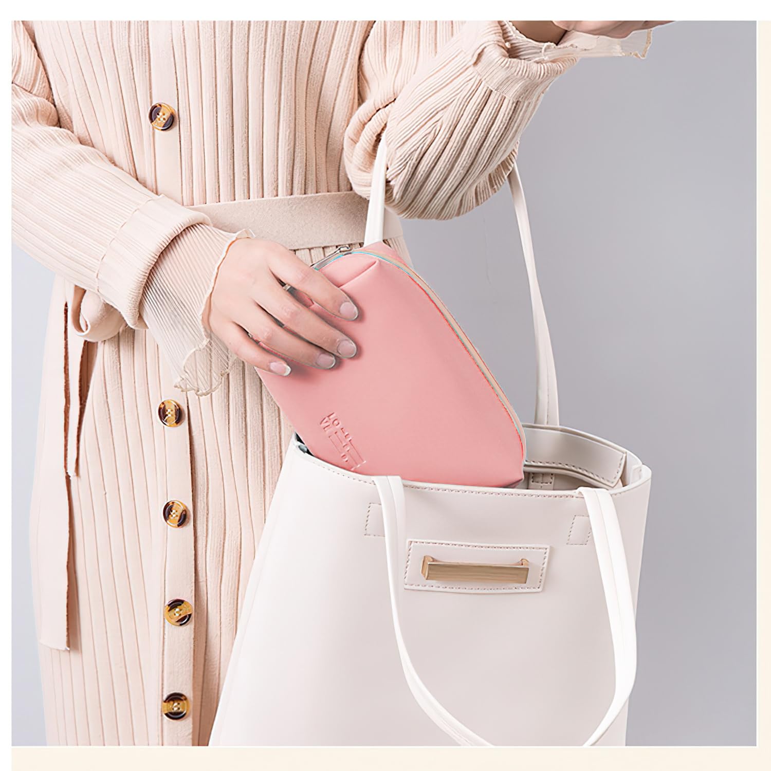 Travel Makeup Bag for Women - Small Peach Cosmetic Organizer Pouch (16.5x7x11.5cm) | Perfect for Toiletries, Makeup Storage & Travel Essentials | Ideal for Vacation, Gym, Business Trips & Daily Use