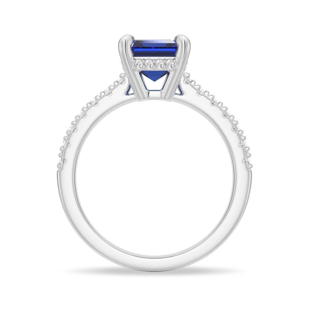 3 CT. Lab-Created Sapphire Engagement Ring with Side Stones & Hidden Halo - Perfect for Proposals, Anniversaries & Romantic Occasions
