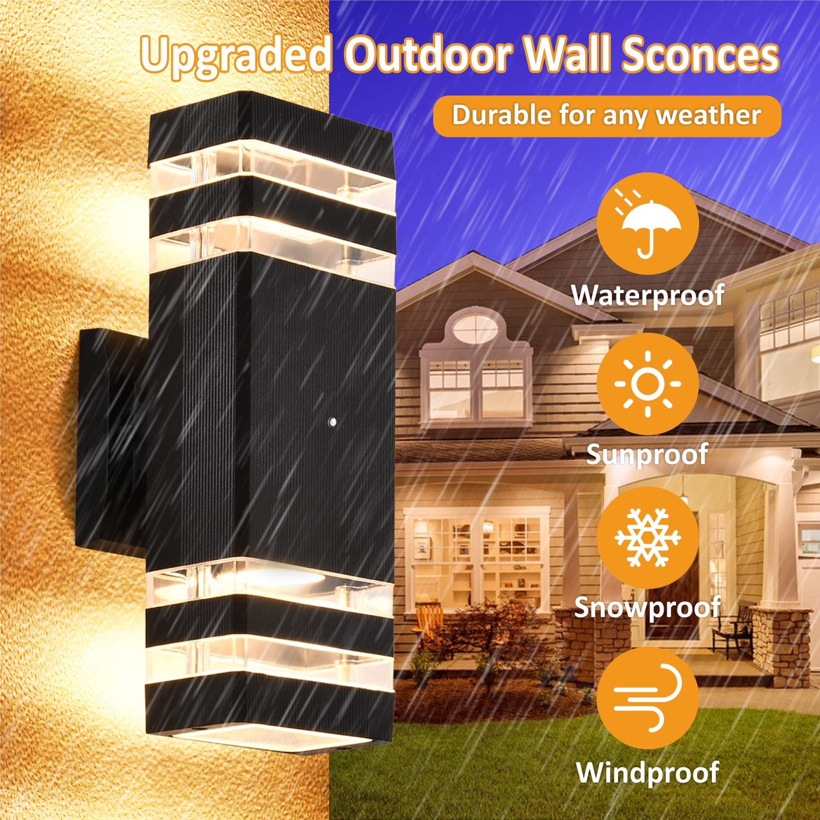 Dusk to Dawn Outdoor Wall Lights 2 Pack - 3000K Warm White Waterproof Porch Lighting Fixtures for House, Patio & Garden - Modern Up and Down Exterior Lights for Enhanced Curb Appeal & Nighttime Safety
