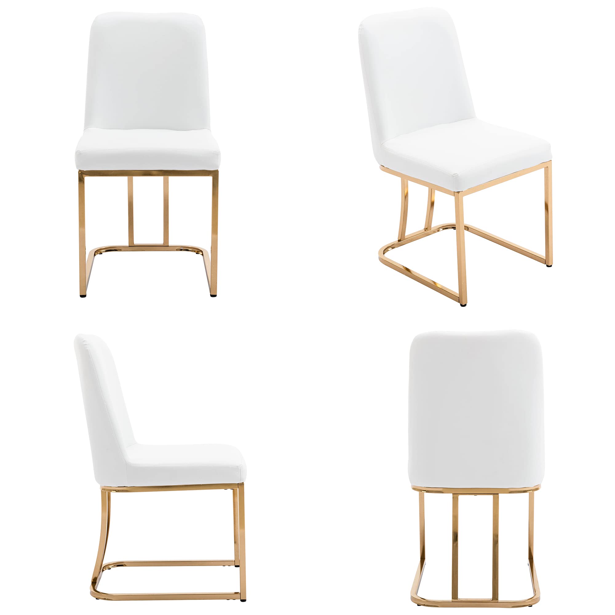 Mid Century Modern Dining Chairs Set of 2 - PU Leather Upholstered Armless Kitchen Chairs with Gold Metal Legs, 17.7