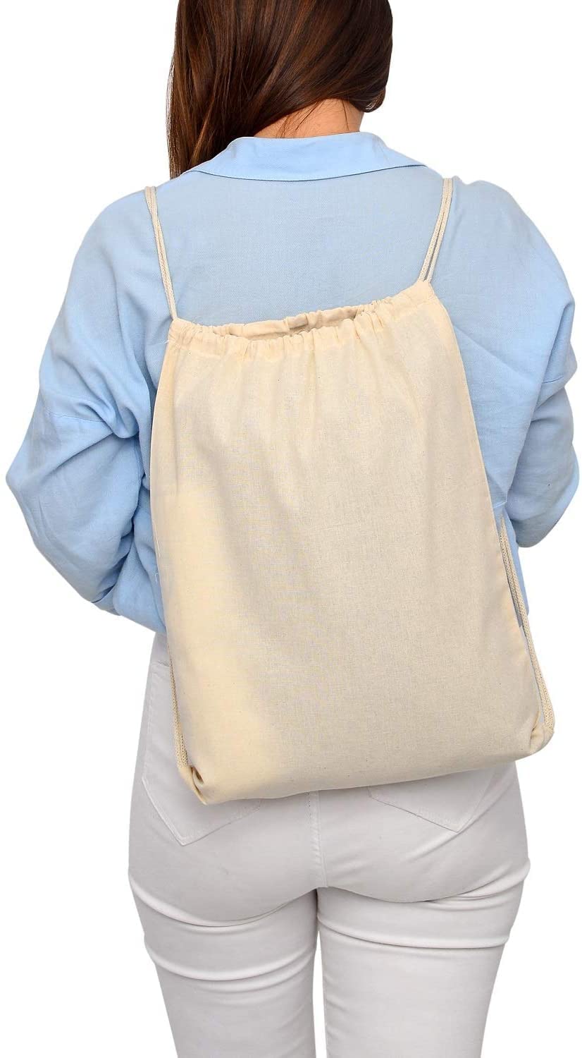 50 Pack Durable Cotton Canvas Drawstring Backpack Bags - 14