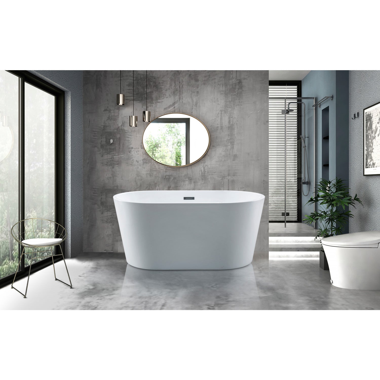 Aqua Eden VTDE533023 53-Inch Freestanding Acrylic Oval Bathtub with Drain - Glossy White - Luxury Soaking Tub for Spa, Bathroom, and Relaxation at Home