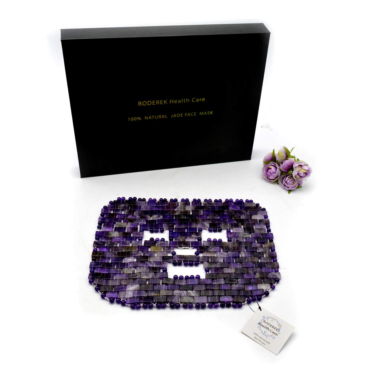 RODEREK Jade Face Mask for Puffiness & Wrinkle Relief - Cooling Eye Mask for Migraine, Anti-Aging Therapy - Yoga & Meditation Relaxation Tool (Amethyst) - Perfect for Spa, Self-Care & Stress Relief