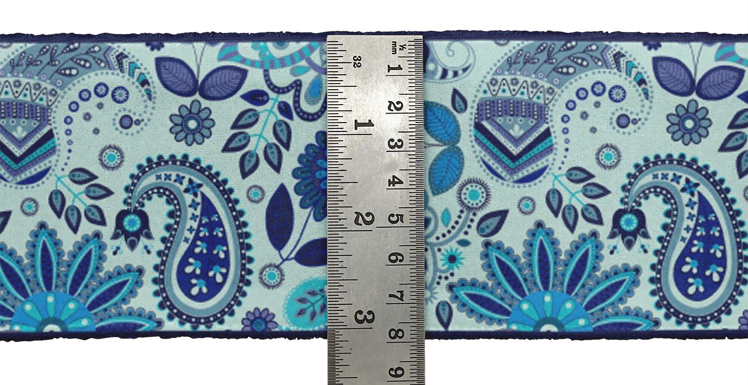 Green Leaves & Floral Paisley Printed Velvet Ribbon Trim - 9 Yards x 3 Inches Wide - Premium Sewing Lace for DIY Crafts, Clothing Accessories, Gift Wrapping & Home Decor