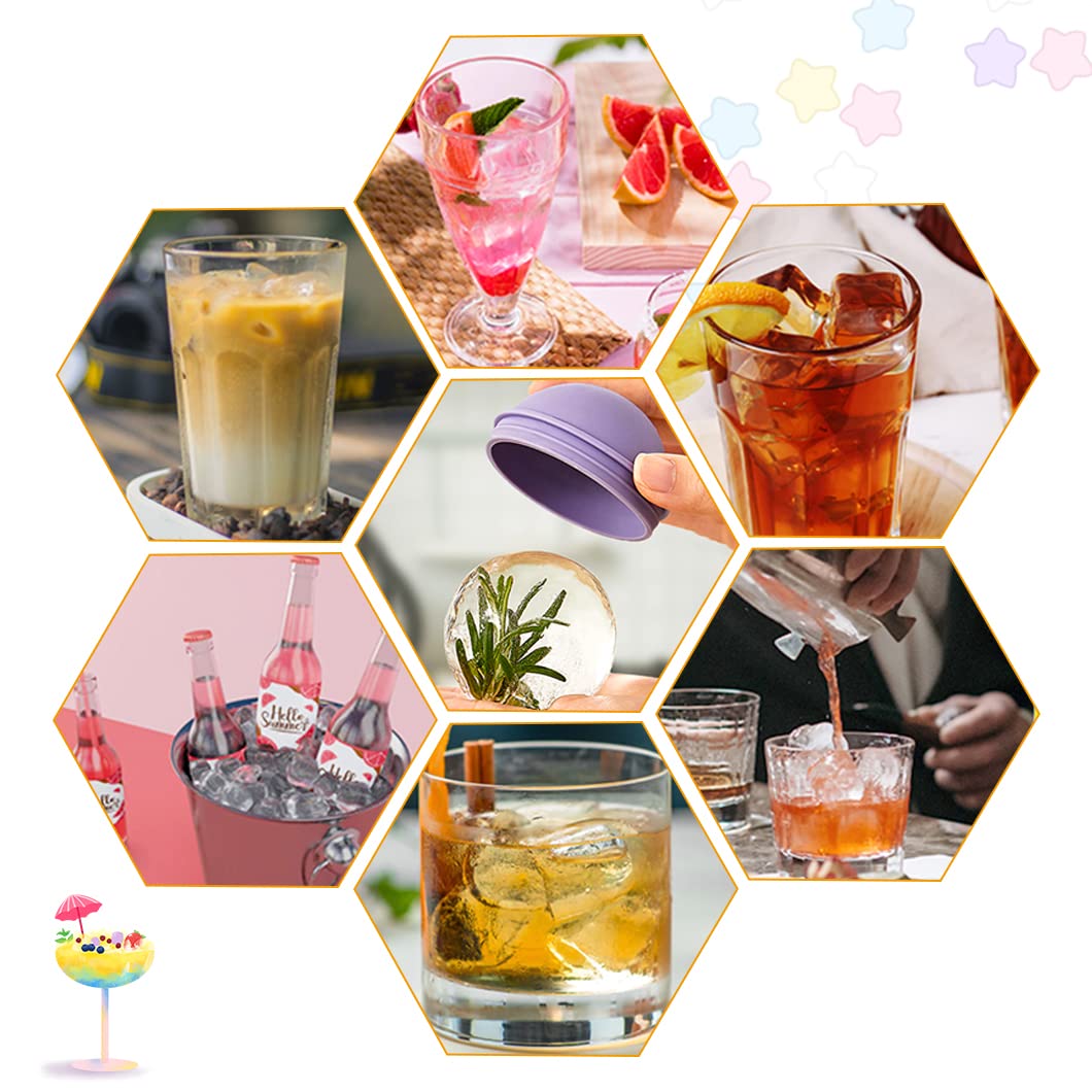 Rolin Roly 4Pcs Silicone Ice Ball Molds - 2.5 Inch Reusable Sphere Ice Maker with Lids for Whiskey, Cocktails, Beer, Coffee & Juice - Perfect for Home Bars, Parties & Chilling Drinks