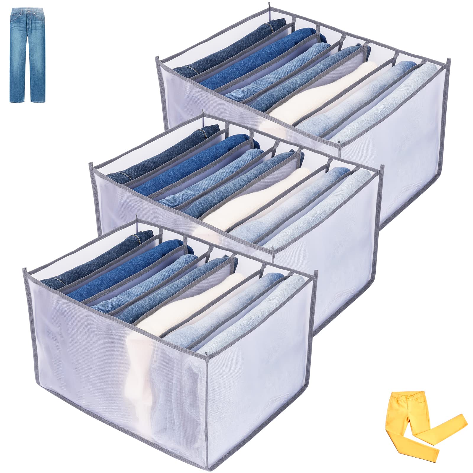 TIGARI 7-Grid Closet Organizer for Folded Clothes - Storage Box for Jeans, Pants, Sweaters, T-shirts & Underwear | Drawer & Wardrobe Organizer (Gray) | Perfect for Small Spaces & Travel Packing