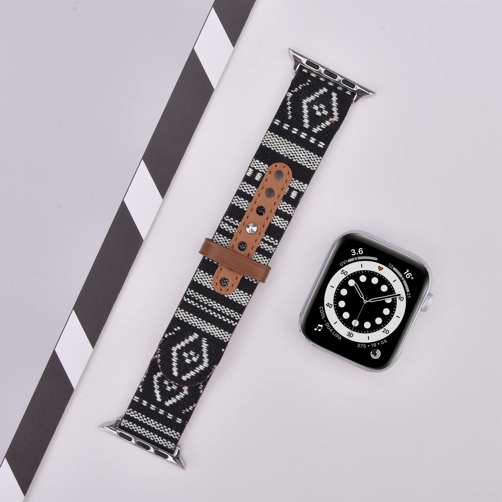 Premium Canvas & Leather Apple Watch Bands Compatible with 38/40/41mm & 42/44/45mm - Luxury Replacement Straps for iWatch Series 8/7/6/SE/5/4/3/2/1 - Unisex Design for Men & Women - Perfect for Workouts, Office & Everyday Wear