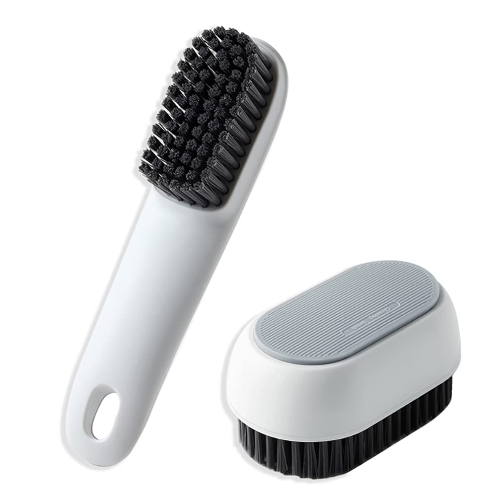 2-Pack Shoe Cleaning Brushes - Heavy Duty Scrub Brushes for Stains, Dirt & Grime - Ergonomic Grip for Easy Use - Perfect for Shoes, Clothes, Bathroom & Household Cleaning (Grey/Yellow/Pink/Green) - Ideal for Sneakers, Boots, Upholstery & Tile Cleaning