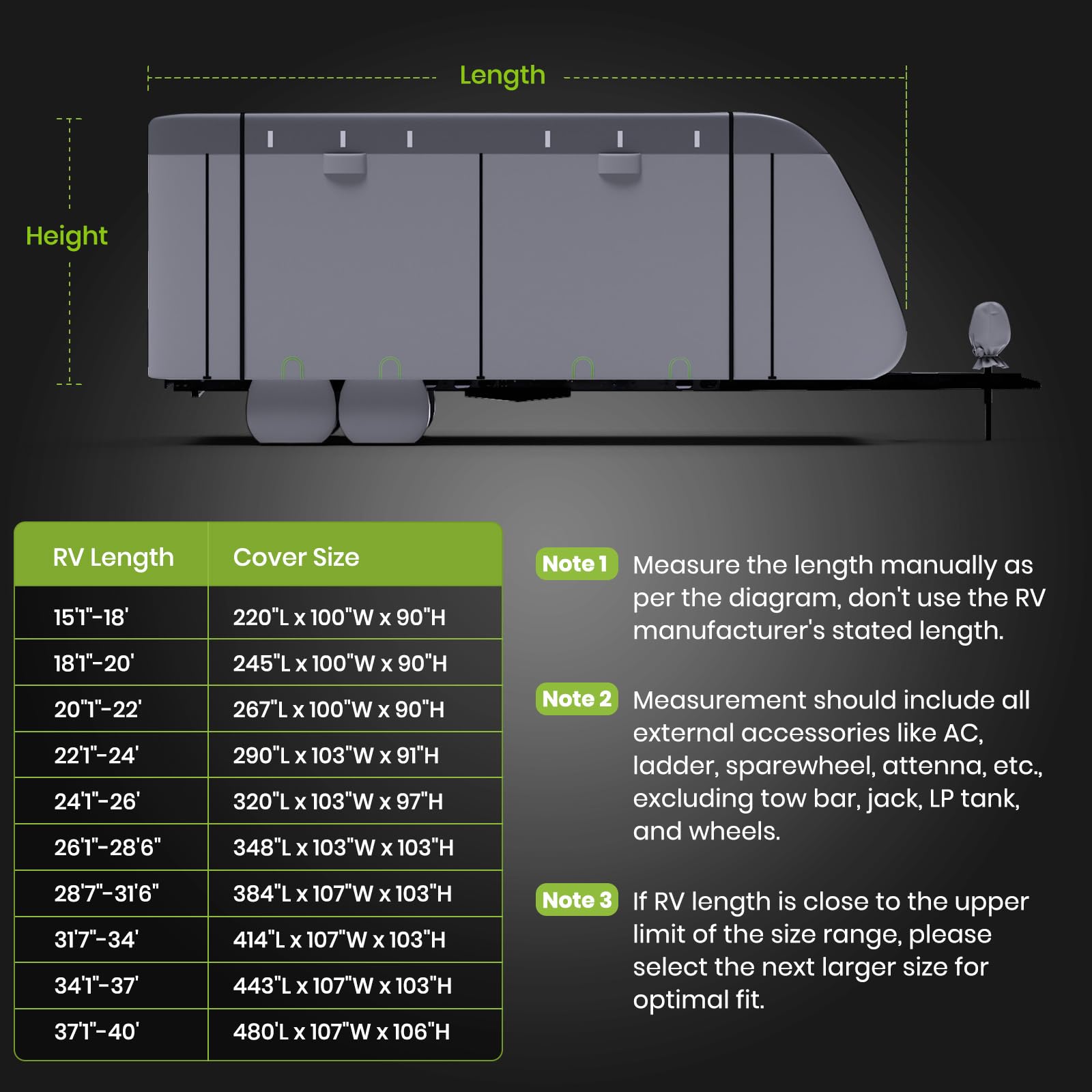 Heavy Duty 600D Oxford RV Cover - Waterproof, Windproof, UV Resistant Camper Trailer Cover with Tongue Jack & Tire Covers | Fits 18'1