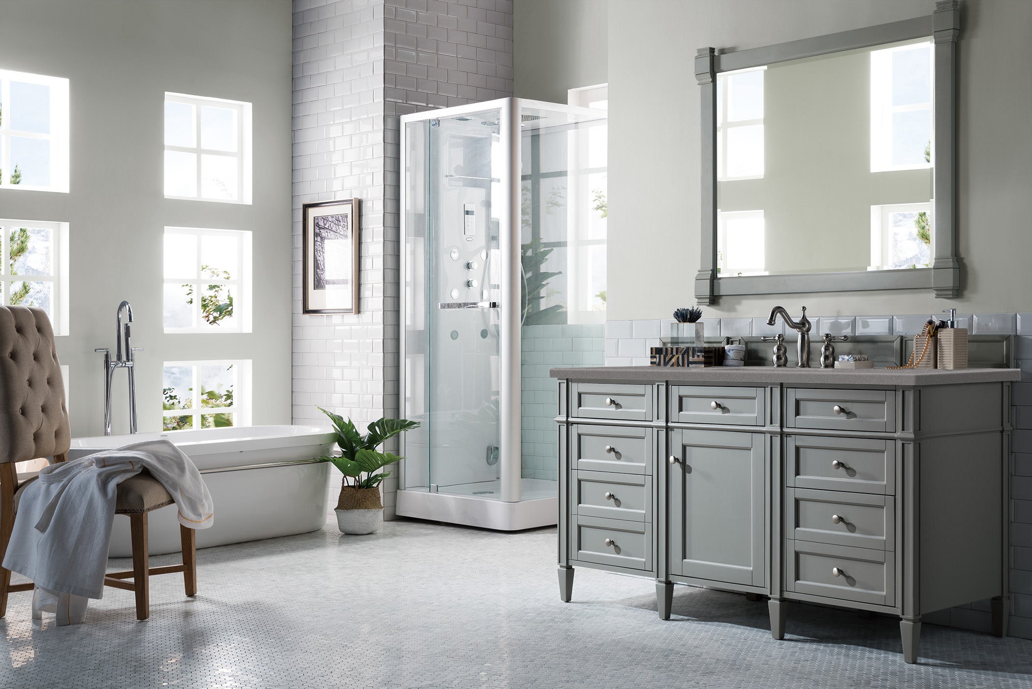 Brittany 60-Inch Urban Gray Single Bathroom Vanity with 3CM Grey Expo Quartz Countertop - Perfect for Modern Master Bathrooms & Powder Rooms