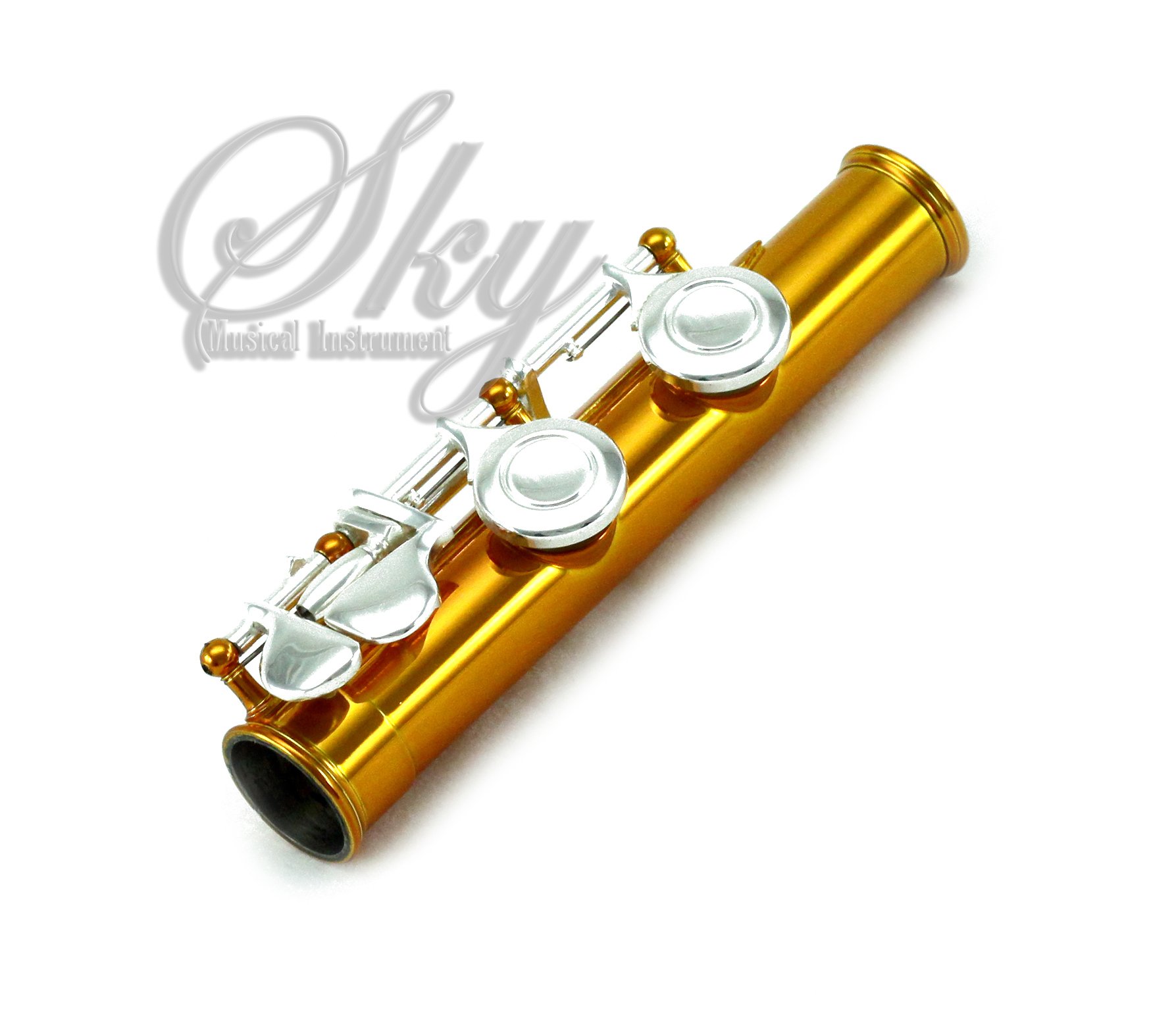 Professional Sky C Flute with Lightweight Case - Includes Cleaning Rod, Cloth, Joint Grease & Screwdriver | Yellow/Silver Closed Hole Design | Perfect for Beginners, Students & Band Performances