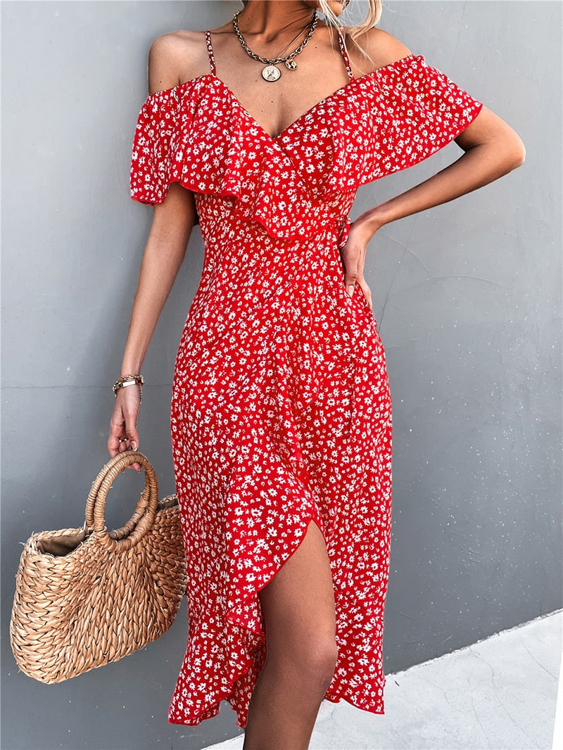 Women's Off Shoulder Ruffles Casual Beach Dress - Flowy Summer Sundress for Vacation, Party & Outdoor Activities