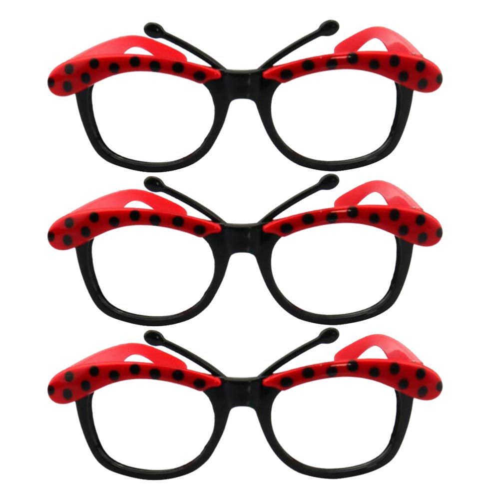 KESYOO 3 Pairs Halloween Ladybug Glasses - Cute Costume Eyewear for Kids & Adults (Black & Red) - Perfect for Halloween Parties, Cosplay, Masquerade Balls & Themed Events