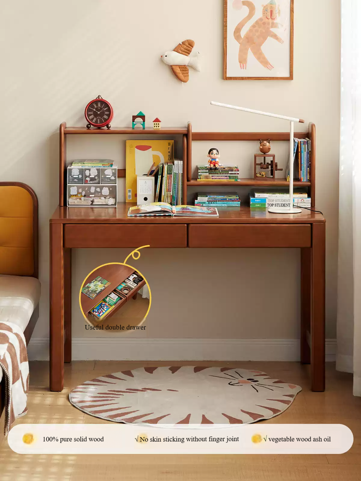 Solid Poplar Wood Kids Study Desk with Bookshelf - Durable Children's Learning Table for Homework & Reading - Perfect for Bedrooms, Playrooms & Homeschooling
