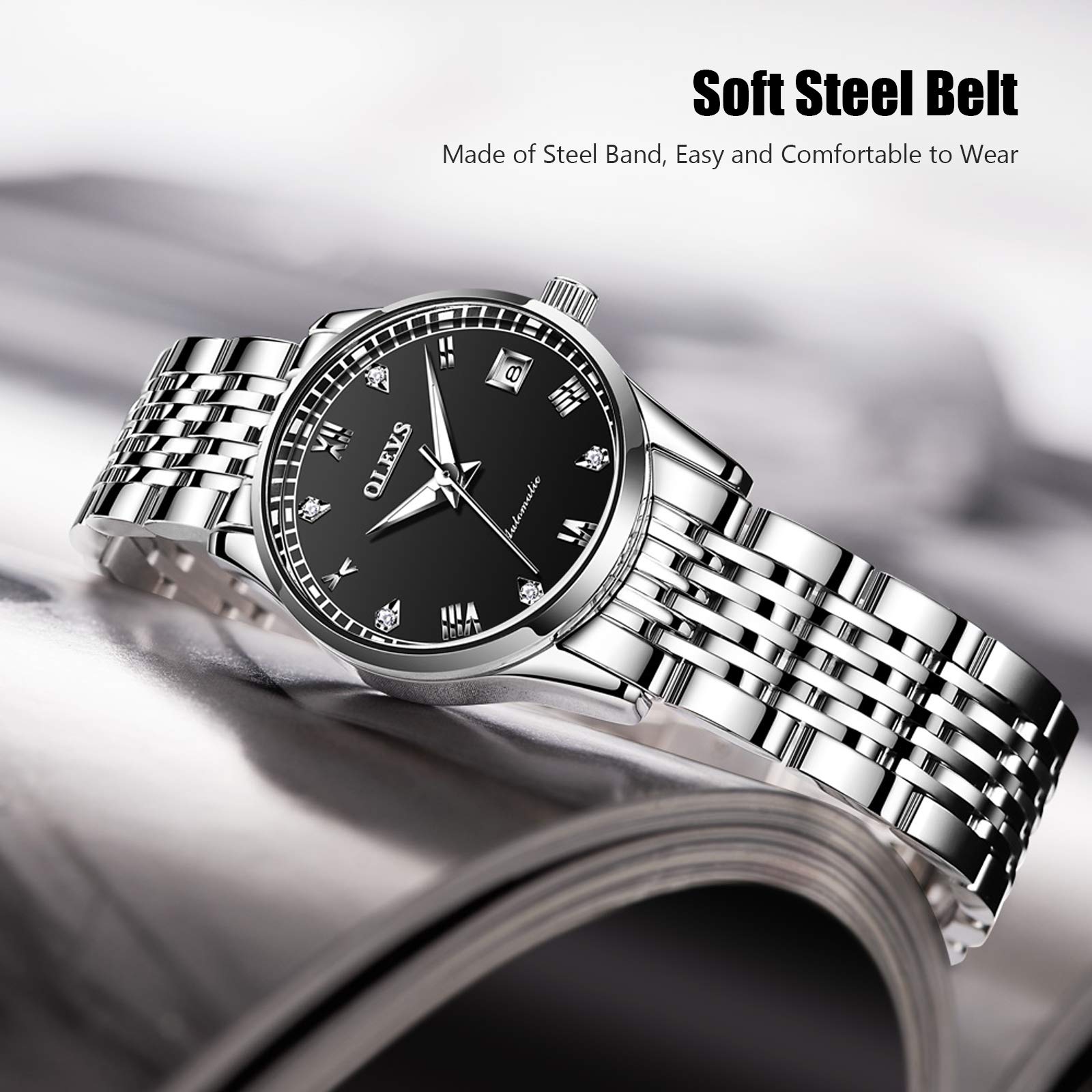 RORIOS Women's Automatic Self-Winding Mechanical Watch with Stainless Steel Band, Date Display & Luminous Hands - Elegant Dress Watch for Business, Party & Everyday Wear