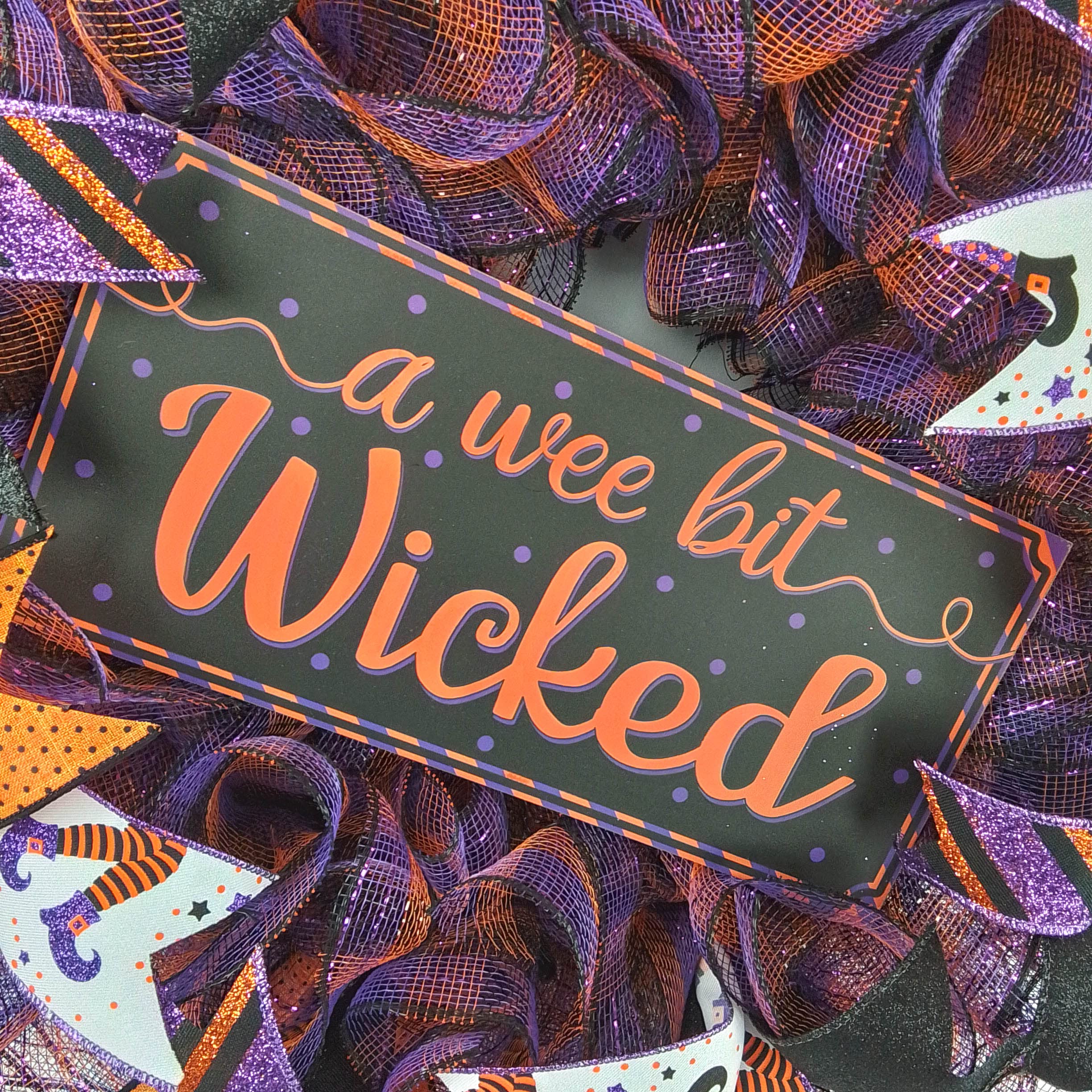 Spooky Halloween Wreath for Front Door - Black, Orange & Purple Mesh Decor - Perfect for Porch, Party & Seasonal Home Decoration
