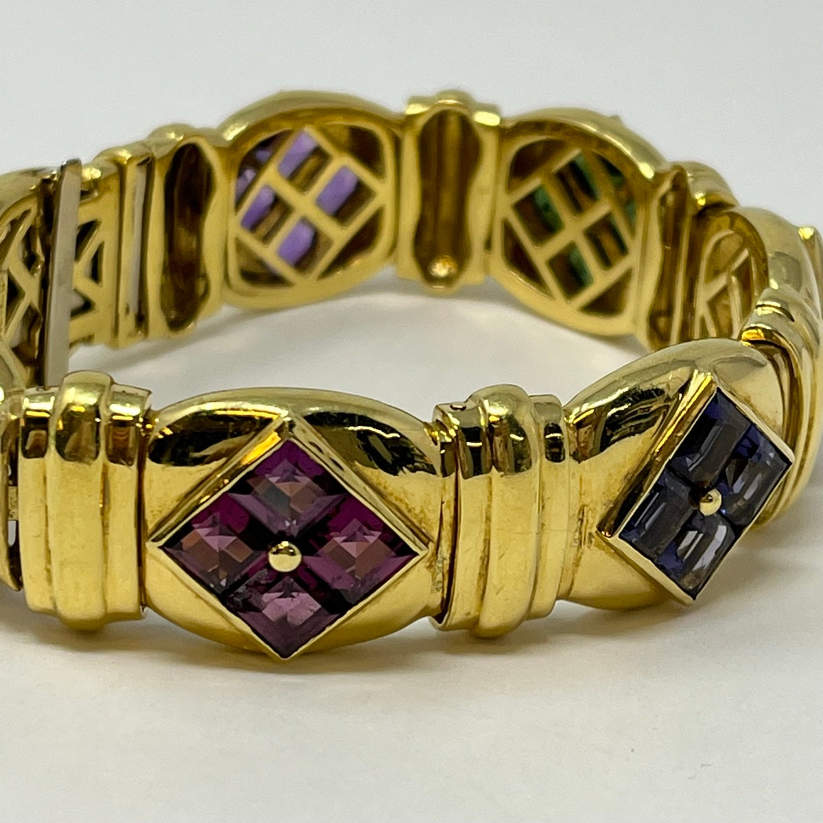 18K Gold Bracelet with Pink & Green Tourmaline, Iolite & Citrine Gemstones | Elegant Jewelry for Women | Perfect for Weddings, Anniversaries & Special Occasions