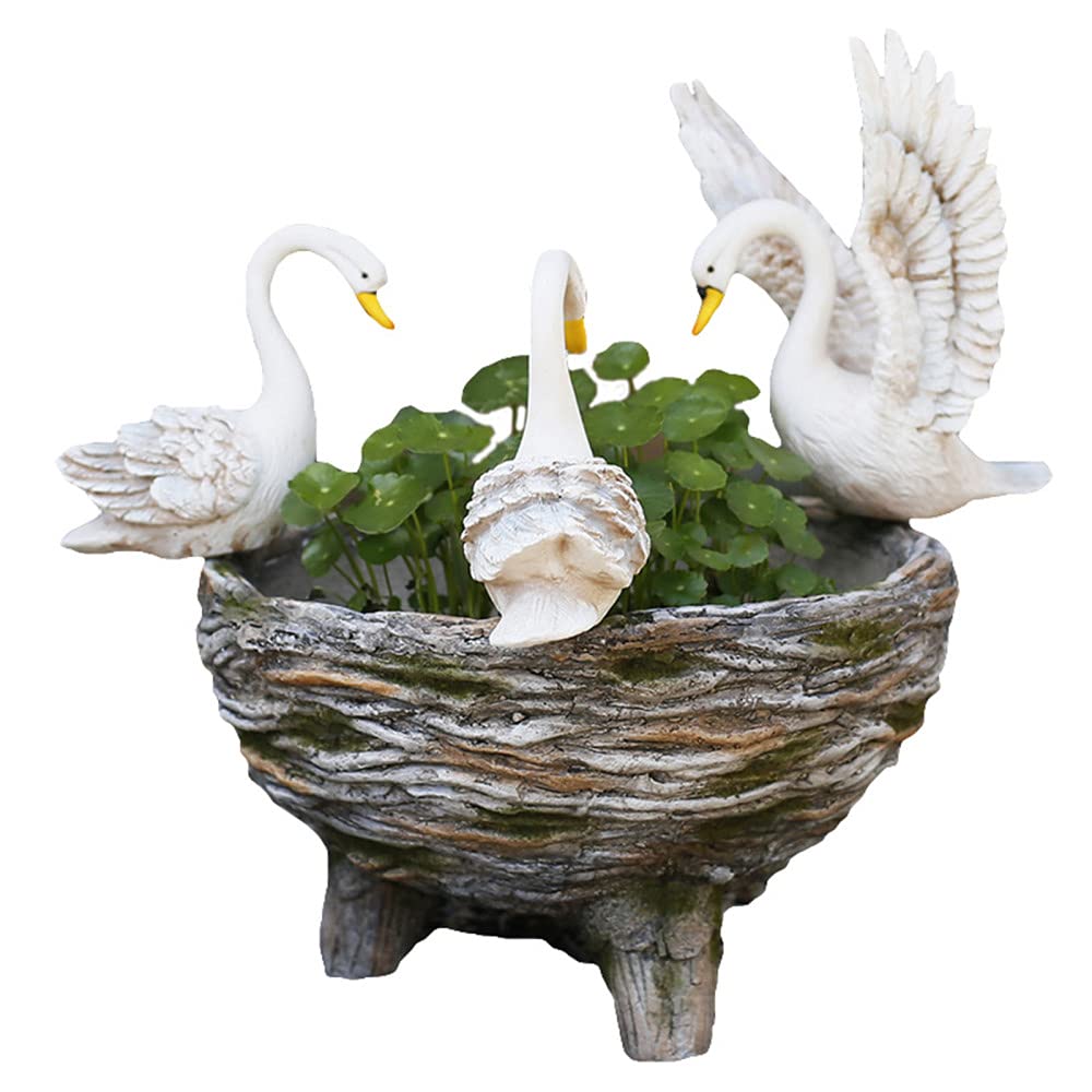 3-Piece White Swan Garden Statue Set - Elegant Figurine Plant Pots & Flower Planters for Indoor & Outdoor Décor | Perfect for Home, Garden, and Patio Decoration