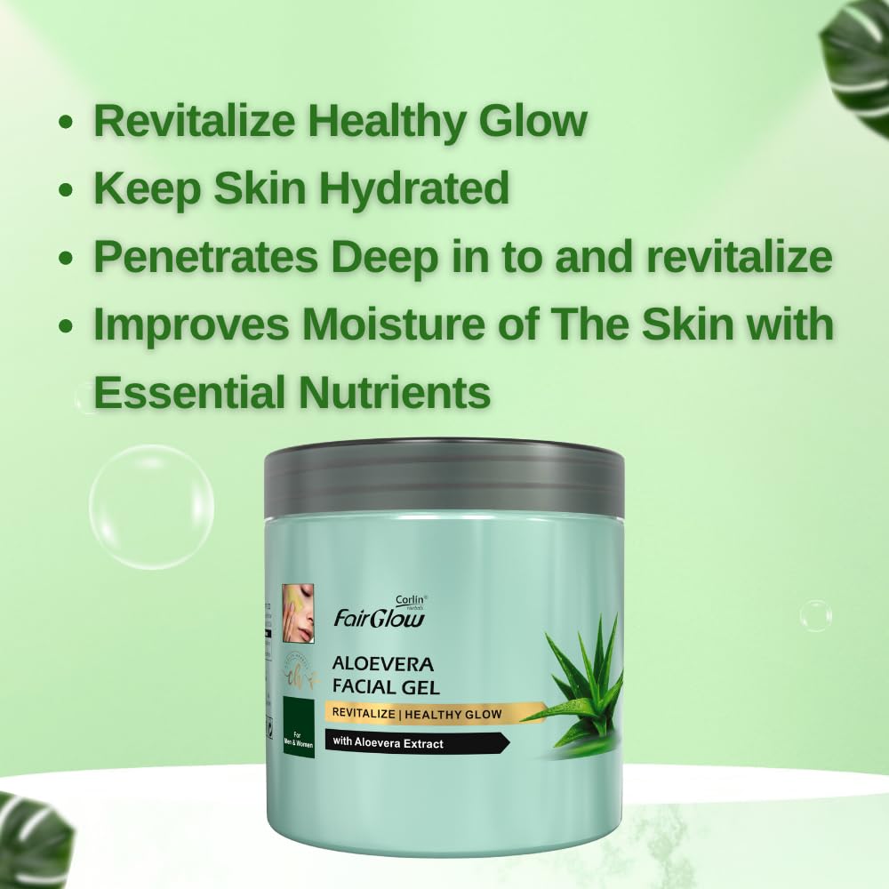 Corlin Fair Glow Aloe Vera Facial Gel 800g - Hydrating & Soothing Moisturizer for Dry, Sensitive Skin | Perfect for Daily Skincare Routine & Sunburn Relief