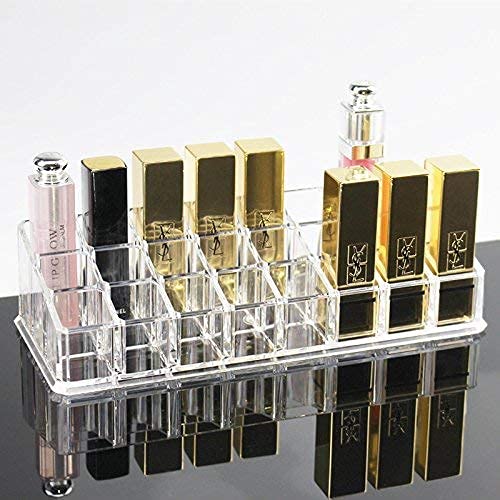 24-Slot Clear Acrylic Lipstick Organizer Stand | Flipco Cosmetic Display Holder for Lipsticks, Makeup Brushes & Small Bottles | Perfect for Vanity, Bathroom & Salon Organization