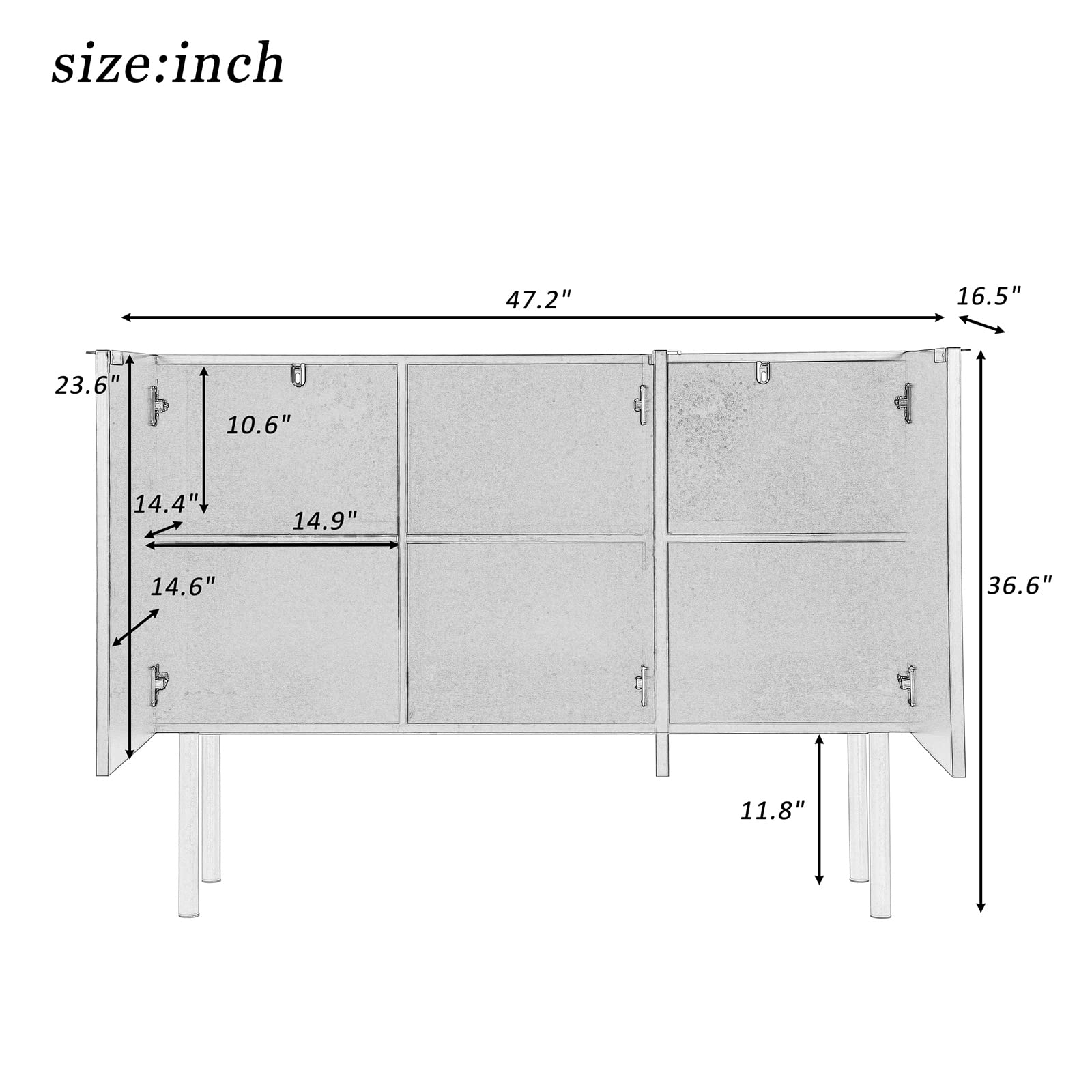Modern 3-Door Kitchen Buffet Cabinet with Adjustable Shelves - Light Luxury Floor Cabinet with Gold Metal Legs & Handles, Wood Accent Storage for Living Room & Dining Room (47.2