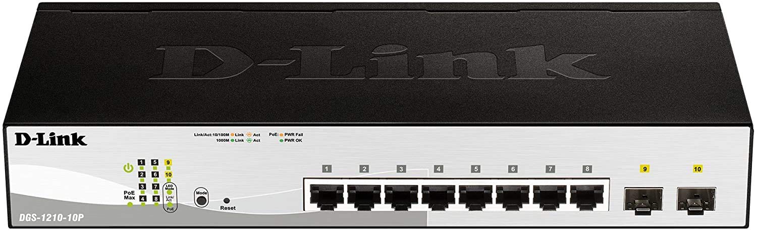 D-Link 8-Port Gigabit PoE Switch with 2 SFP Combo Ports | 150W Power Budget | Web Smart Management | Energy Efficient for Home & Office Network Setup