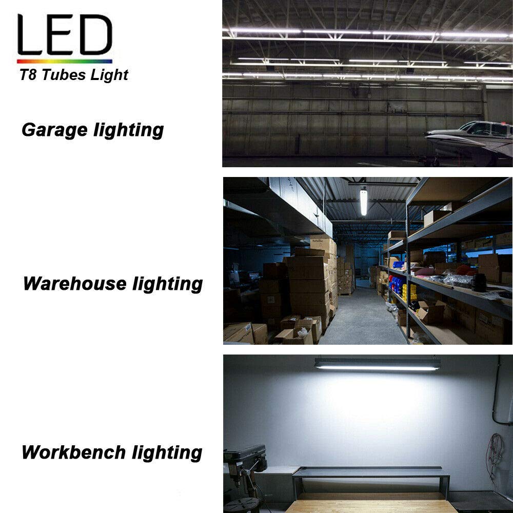 6-Pack 8FT LED Shop Lights, 144W 14500LM 5000K Daylight White, U-Shaped Clear Cover Linkable T8 Tube Lights - High Output Garage Lighting for Workshops, Warehouses & Commercial Spaces