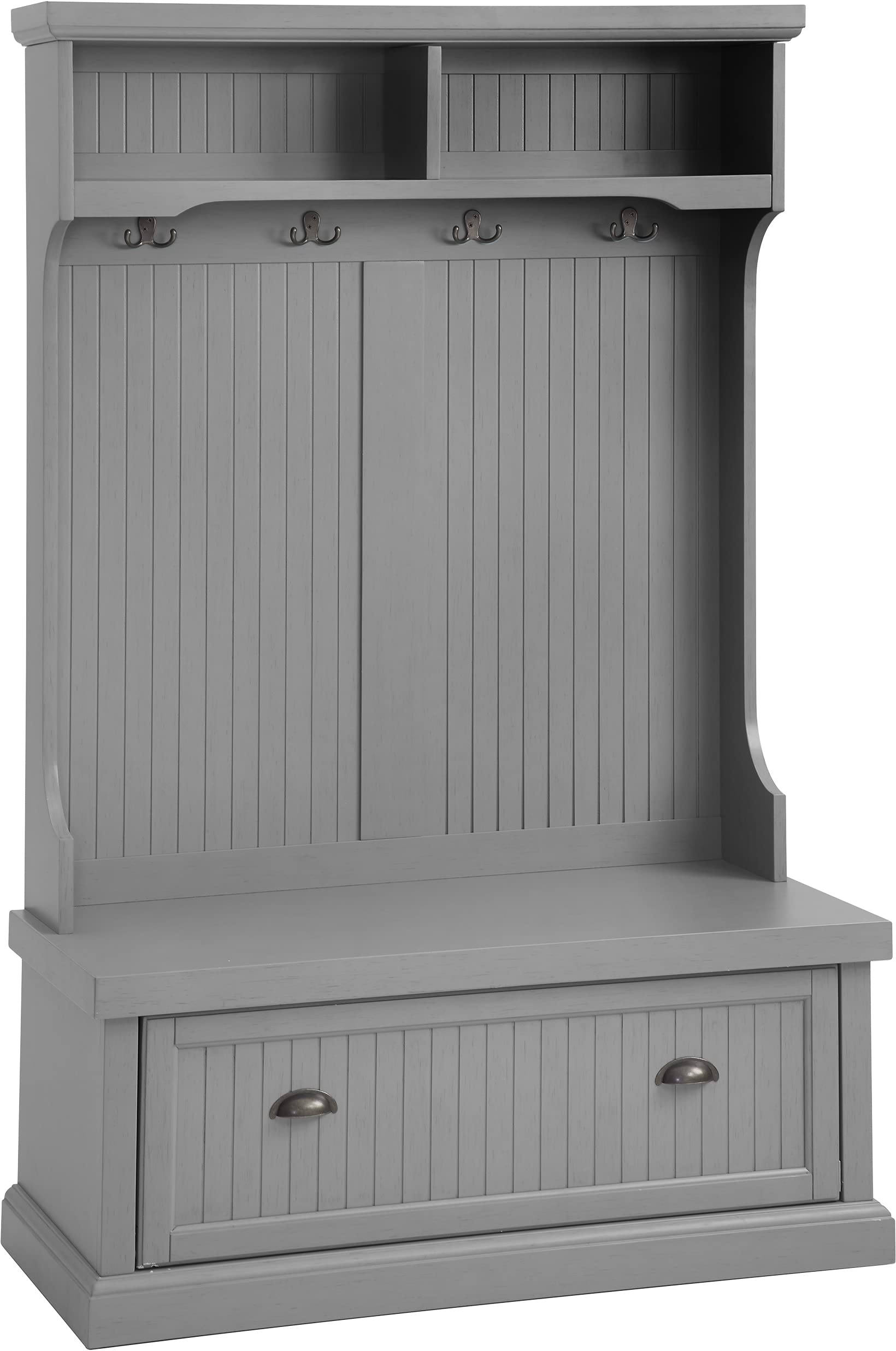 Crosley Furniture Seaside Hall Tree with Shoe Rack Bench & Coat Hooks - Entryway Storage Organizer in Distressed Gray - Perfect for Mudrooms, Foyers & Small Spaces