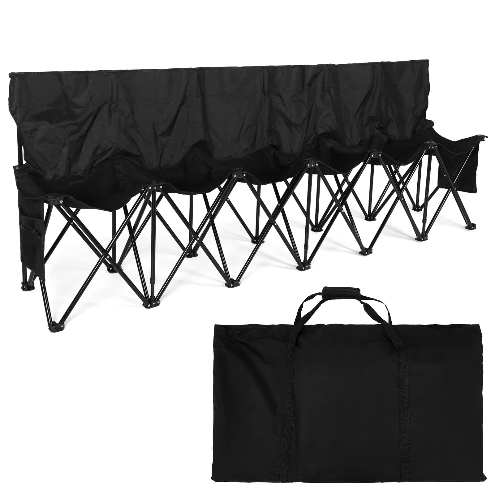 Kigley 6-Seat Folding Soccer Bench Chair - Portable Team Sports Sideline Bench for Football, Camping, Travel & Outdoor Events - Includes Storage Bag - Perfect for Sideline Seating, Sports Games & Picnics