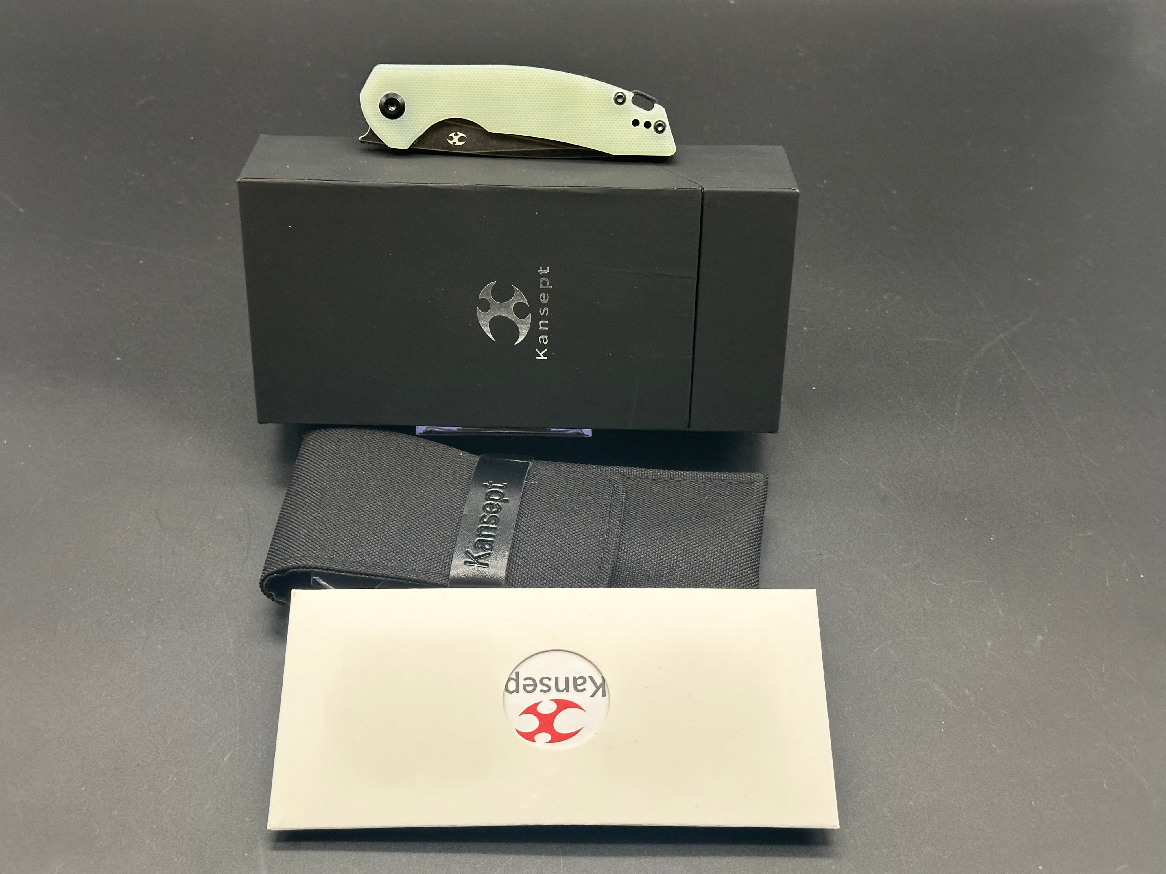 Kansept Mini Accipiter Folding Knife - Jade G10 Handle with 154CM Black Blade - EDC Pocket Knife for Outdoor, Camping & Everyday Carry