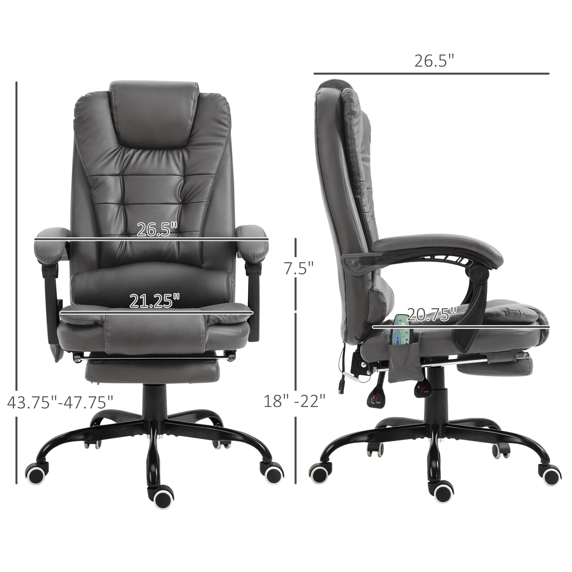 Vinsetto 7-Point Massage Office Chair with Lumbar Support & Footrest - for Home & Office Use