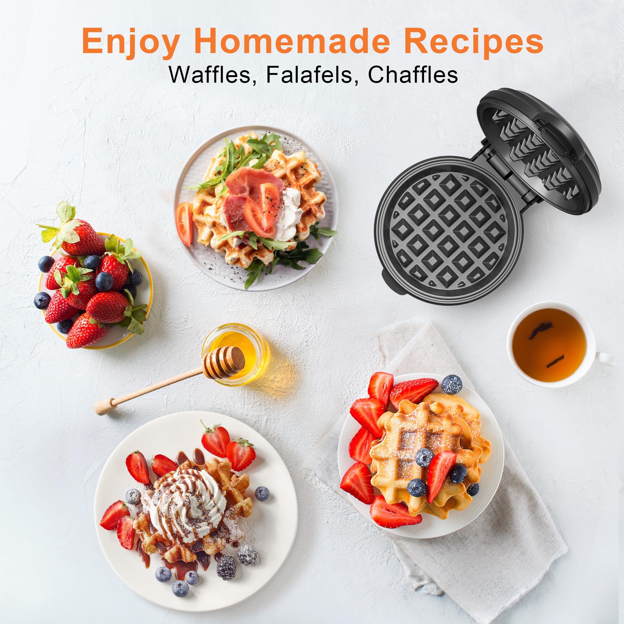 Crownful 4 Inch Mini Waffle Maker - Compact Chaffle Maker with Non-Stick Surface & Easy to Clean, Includes Recipe Guide - Perfect for Keto Waffles, Breakfast Sandwiches, Desserts & Healthy Snacks at Home, Office or Dorm