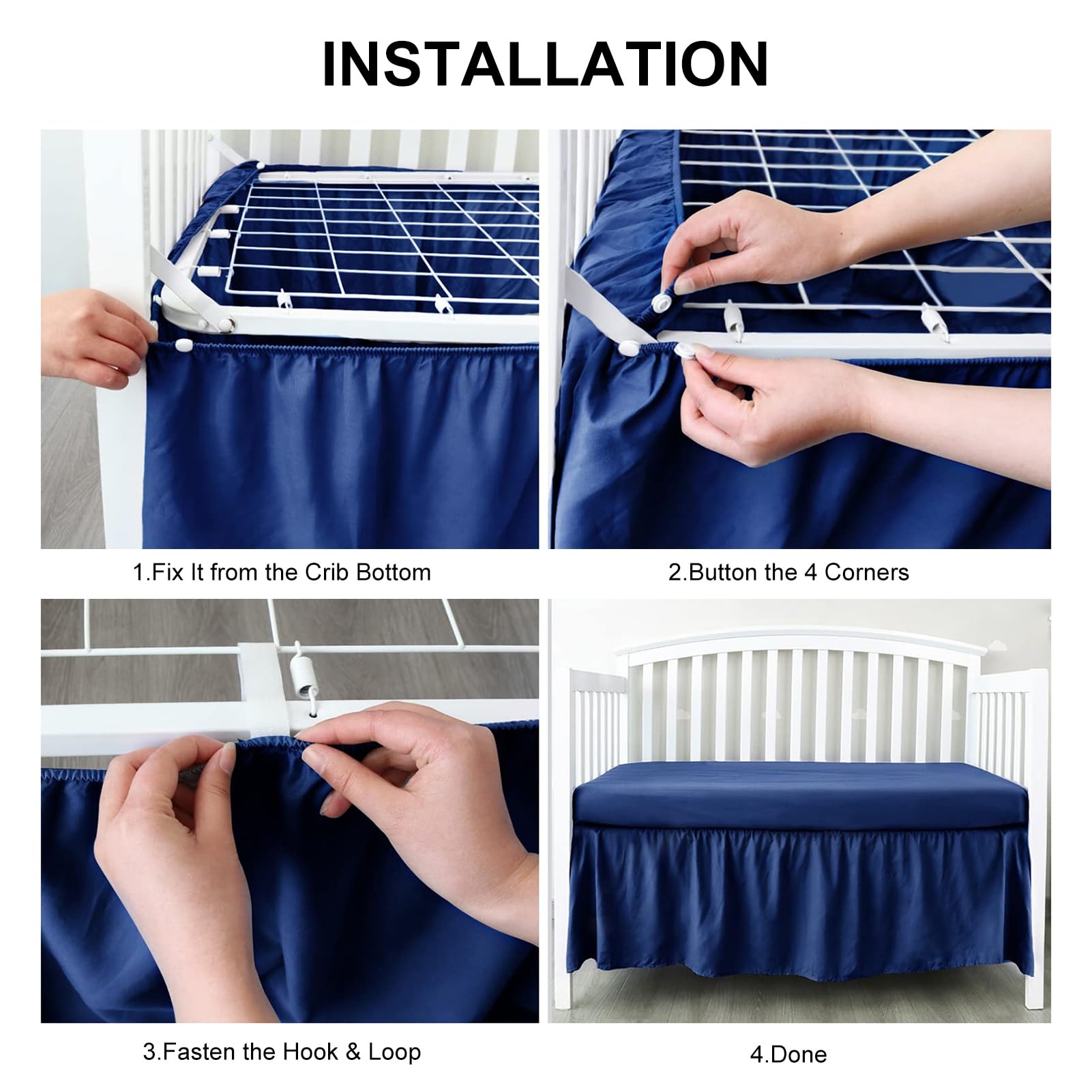 Clinmday Wrap Around Ruffled Crib Skirt - Soft Elastic Baby Bed Skirt for Easy Installation, White Nursery Bedding | Perfect for Toddler Cribs & Nursery Decor